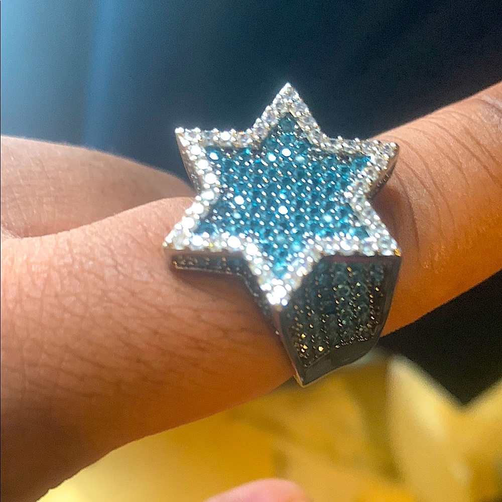 White Gold Blue Star Ring